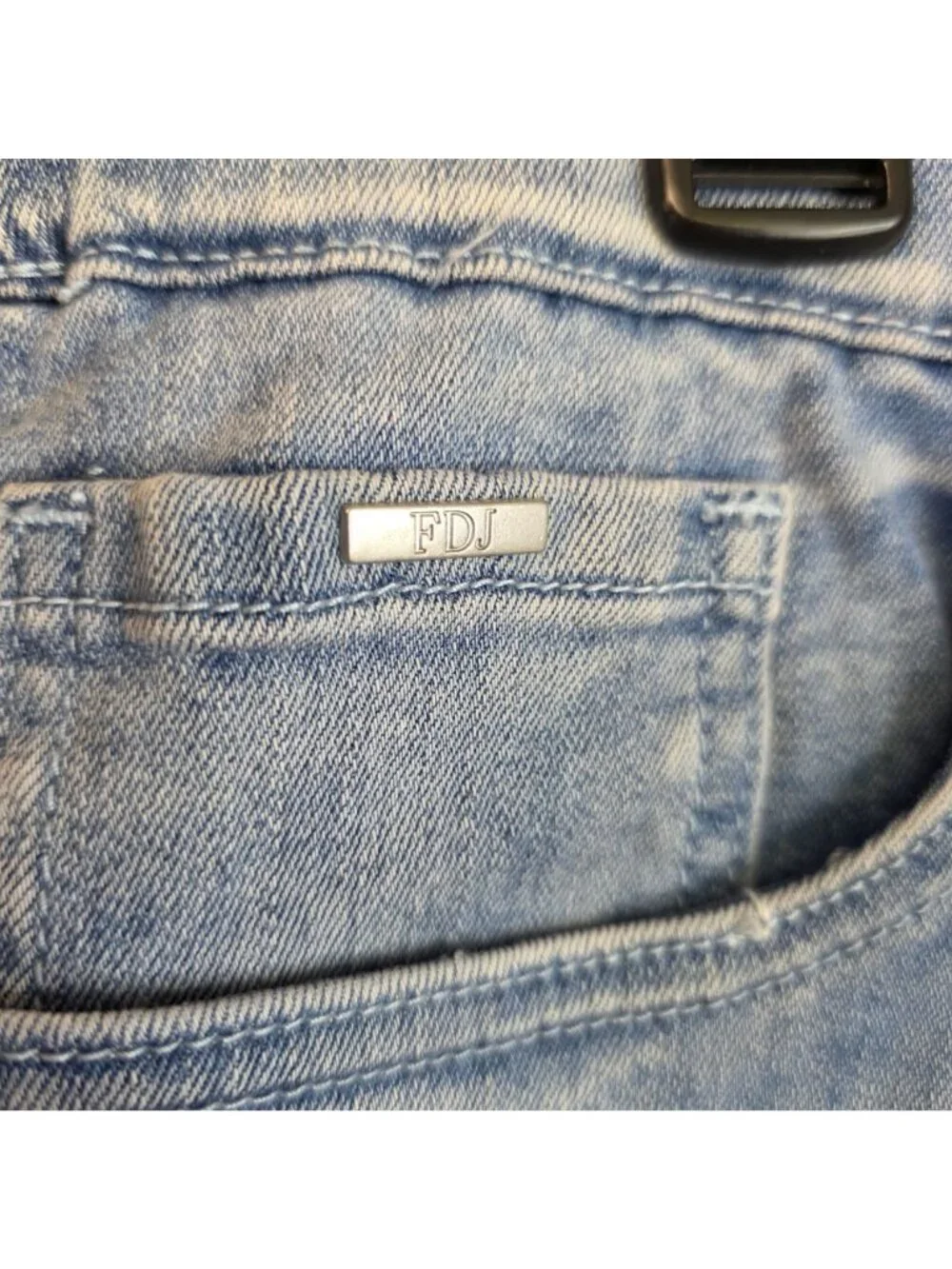 FDJ Pull On Pedal Pusher Jeans Sze 16 Blue Denim Mid Rise Embroidered Streetwear